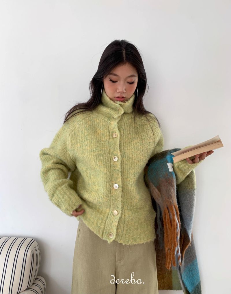 Tender Green Turtleneck Knit Cardigan