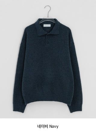 Huble Color Button Wool Collar Over Knit