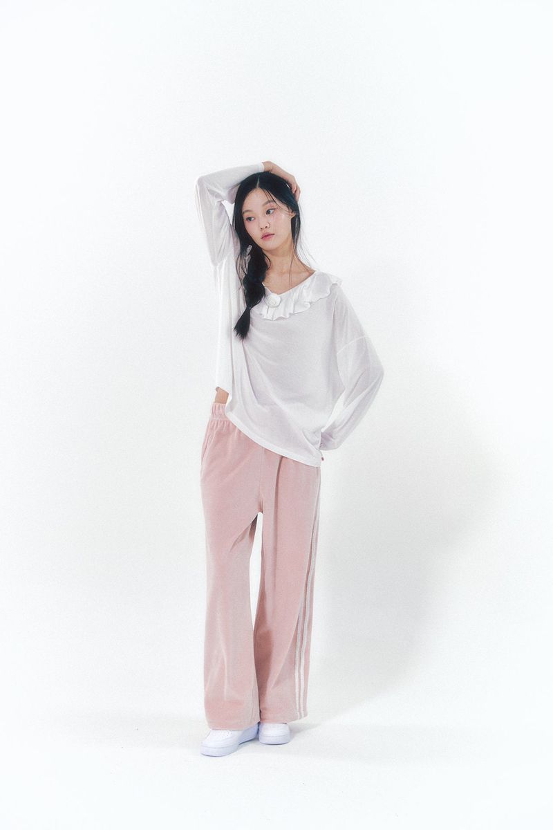 Rose Brooch Frill Long Sleeve White
