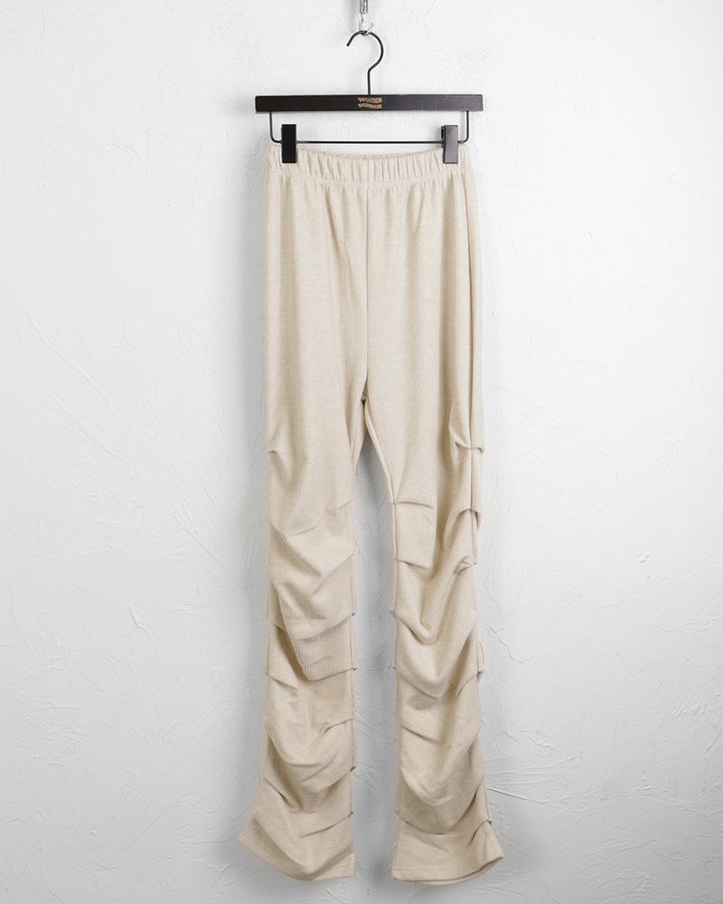 Felson ribbed layered pleated shirring slim long pants