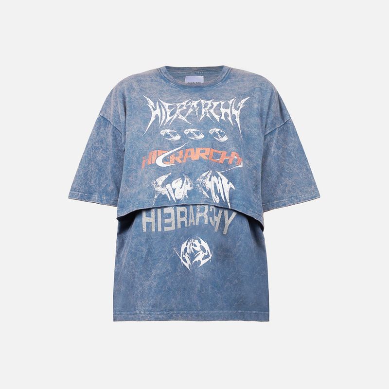 HIERARCHY STUDIOS ENE - Washed Blue Layered ENE Boxy Oversized T-Shirt