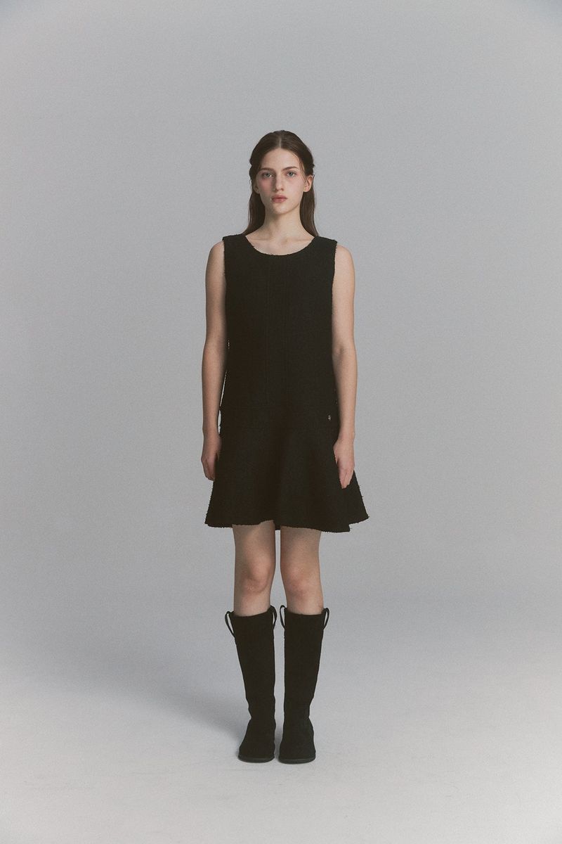 Back Ribbon Tweed Dress Black