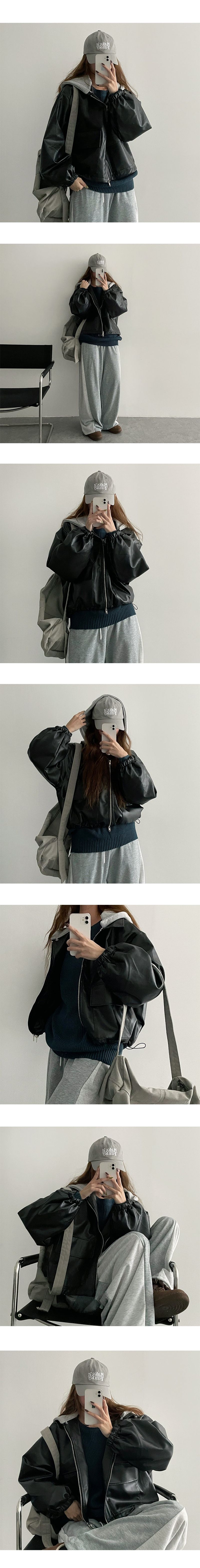 [Removable hood!] ティフポケットフーディドレザージャンパー