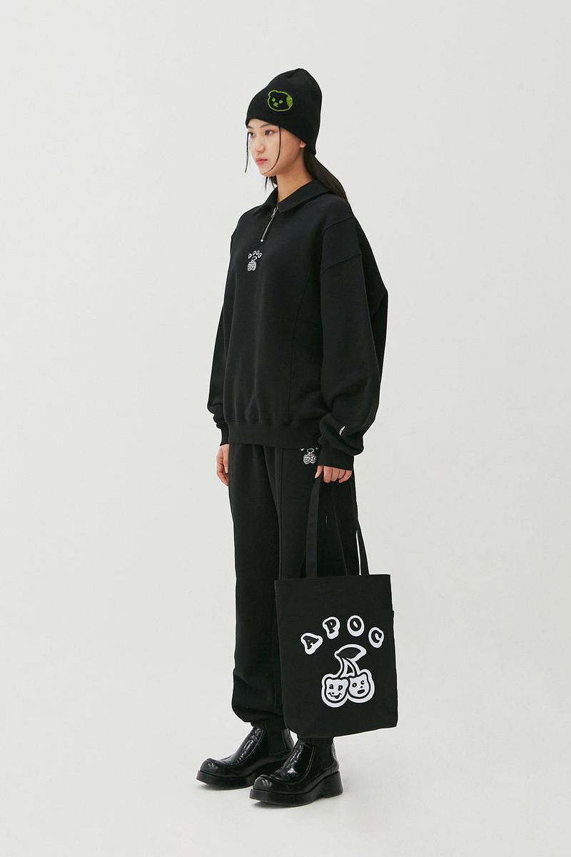 Cherry Bear Half Zipup Crewneck_Black
