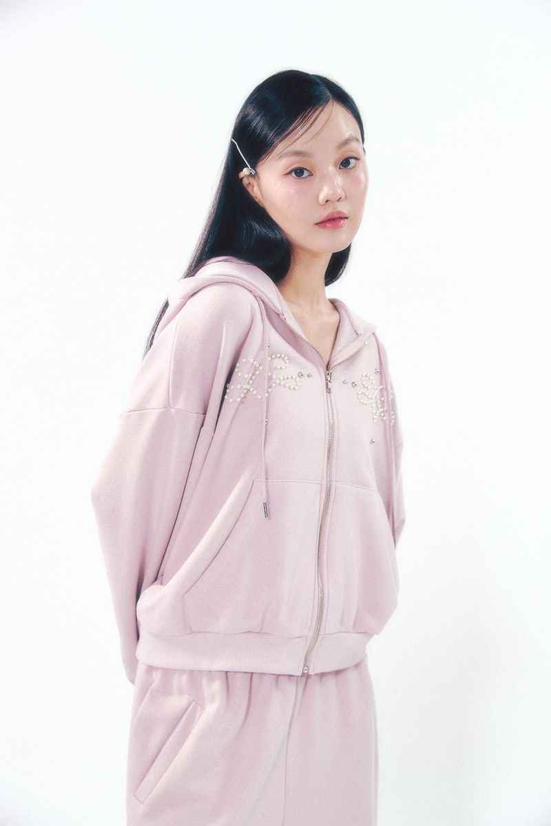 Pearl Hoodie Zip-Up Pink