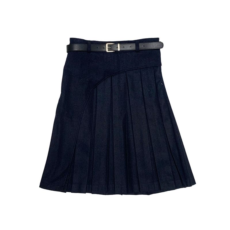 Belt pleated long skirt