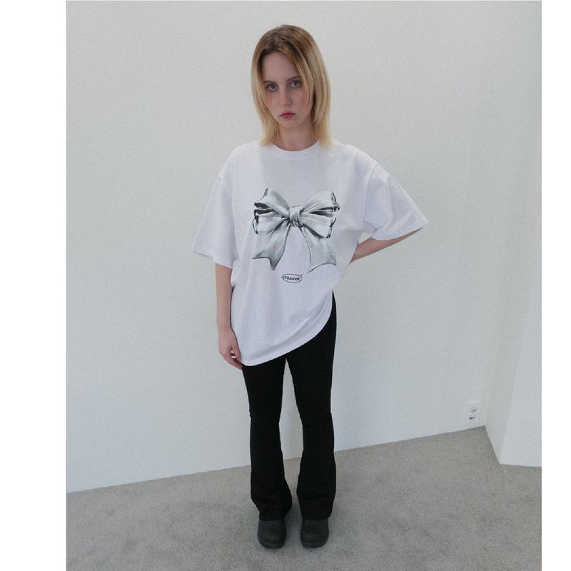 メタリックリボンTシャツ - WHITE
