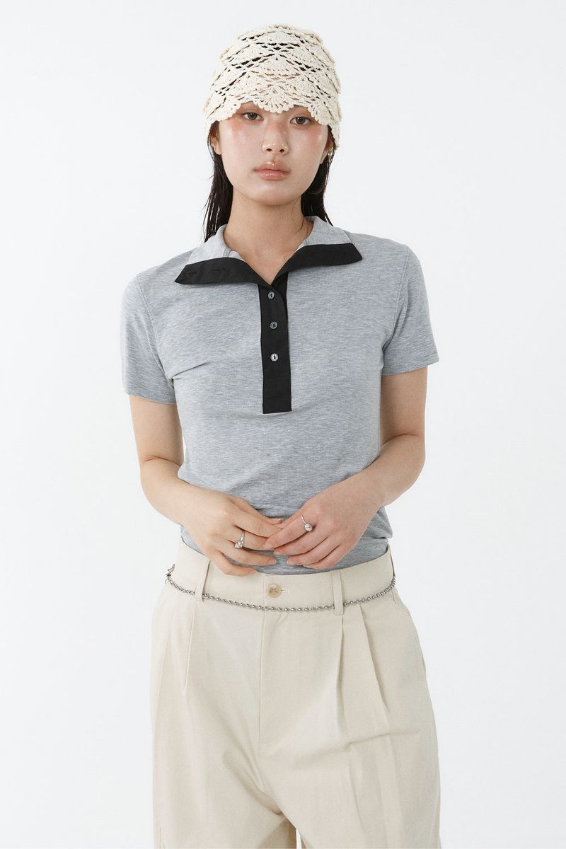 SOFT TENCEL HIGH-NECK TOP_MELANGE GRAY