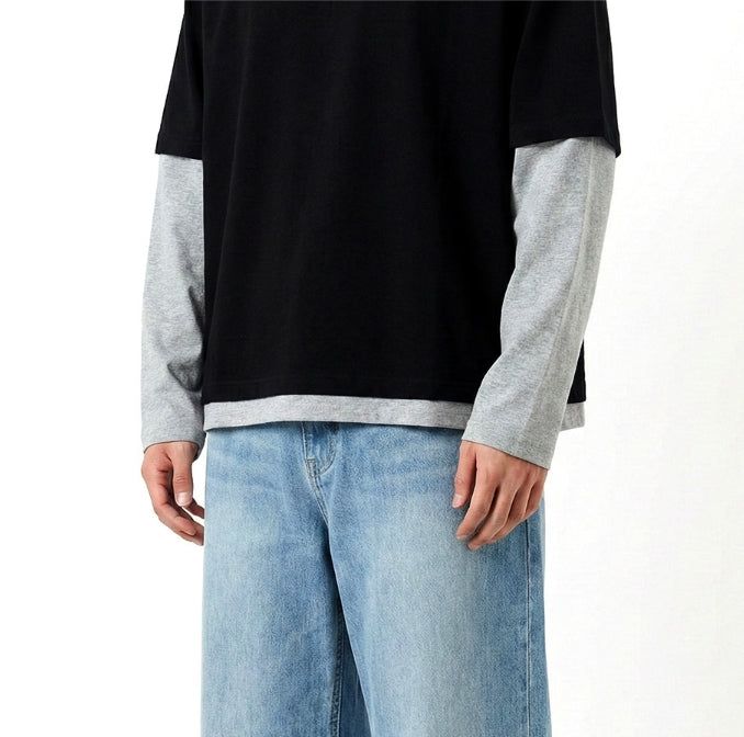 Crop Layered Long Sleeve Black