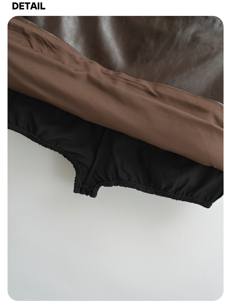 Olive leather A-line mini skirt