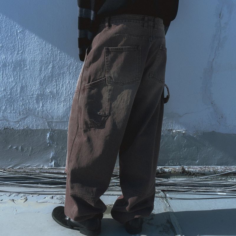 Double knee denim work pants / Brown