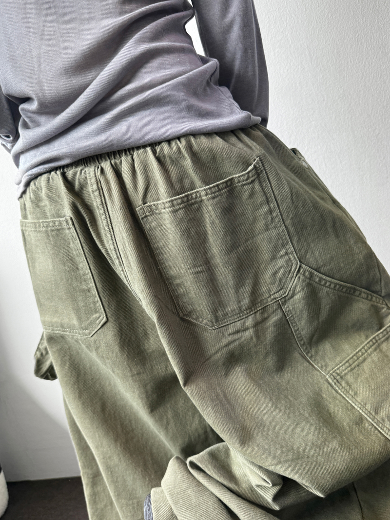 Turi Carpenter Rivet Balloon Cotton Washed Long Pants 4 Colors 