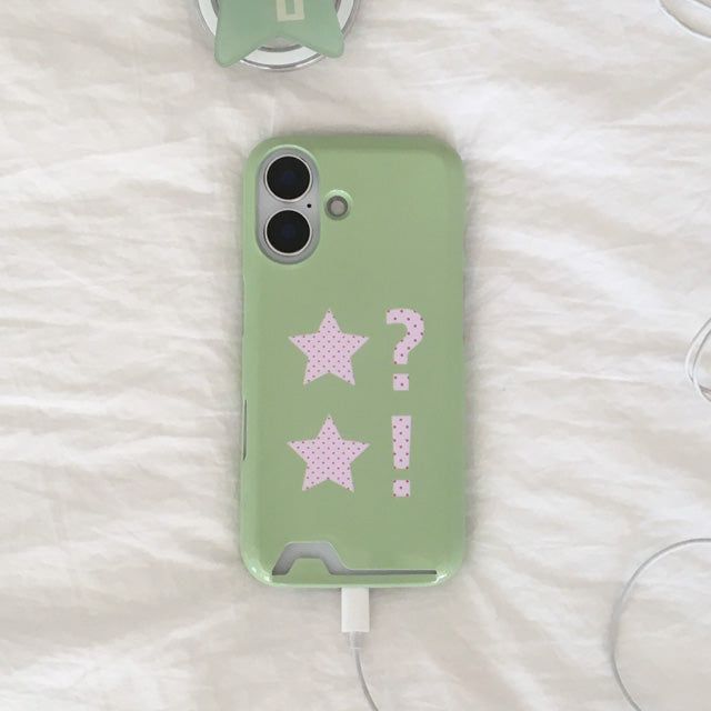 Dot Star Pea green Card Wallet Glossy Hard Case