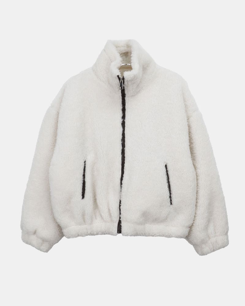 Deuren Quilted Fur Color-Block Zip-Up Jumper
