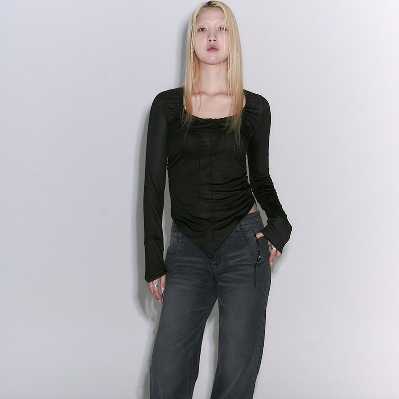  Ribbon Detail Slim Top Black
