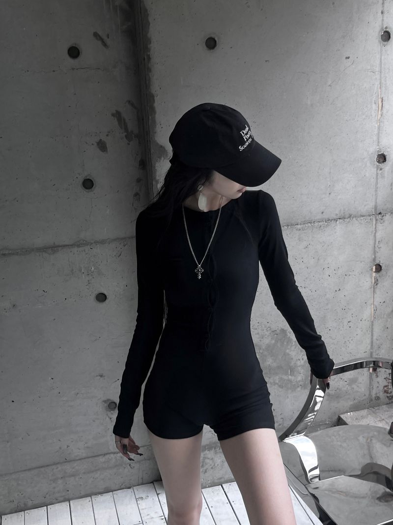 button deep v jumpsuit