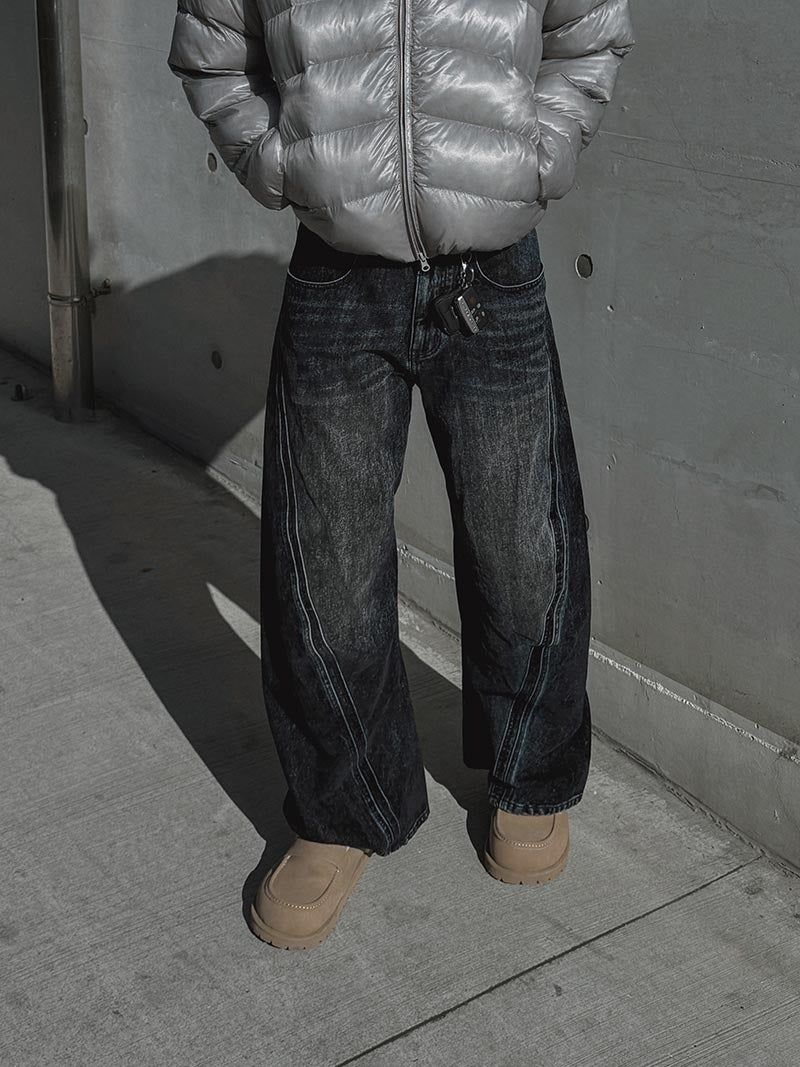 [Premium] Floppy Curved Denim Pants (Blue)