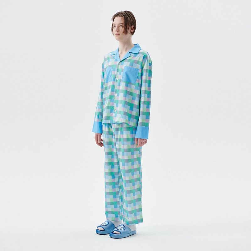 (M) Blue Pastel Grid PJ Set