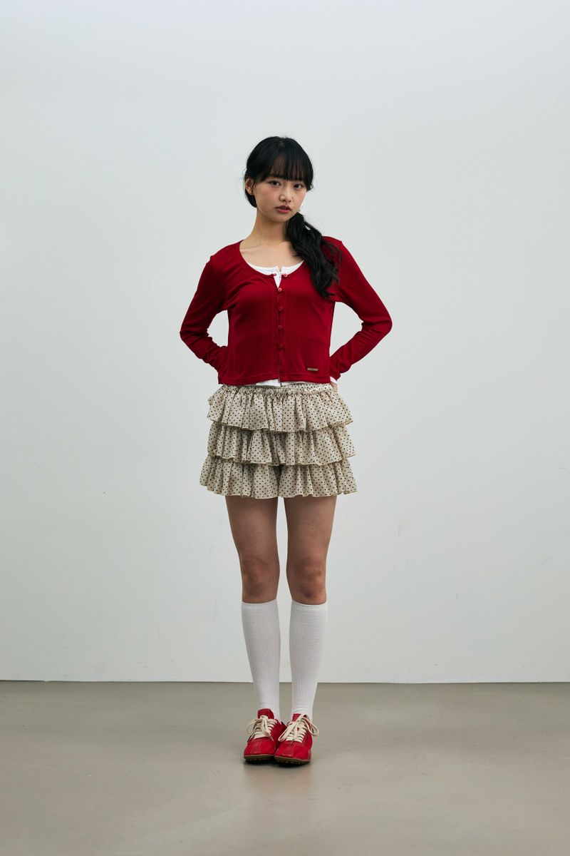 LYLA LAYERED CARDIGAN / RED-WHITE