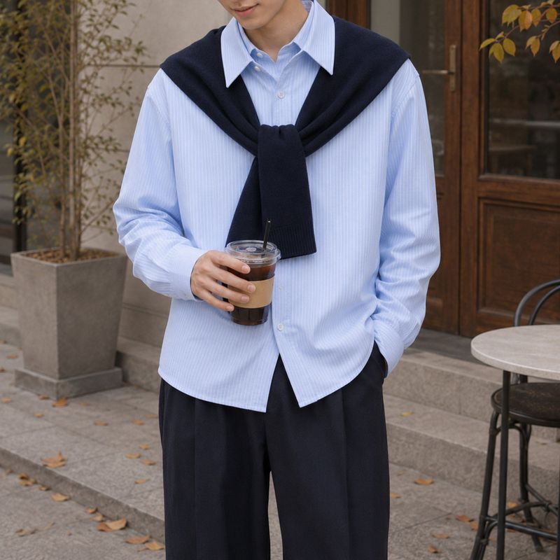 COZINESS（コジネス）の「[Set] 54251 Double Collar Stripe Knit Shirt (2 colors)（Tops）」