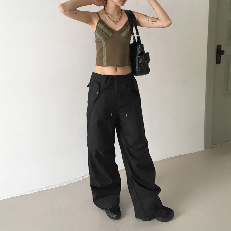 Ronber Pocket String Slit Wide Two-Way Pants