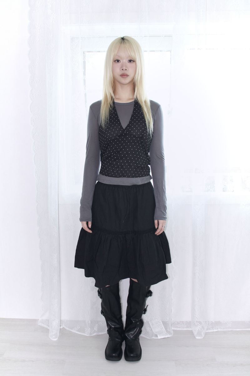 Dot see-through Halterneck Layered T-shirt Set