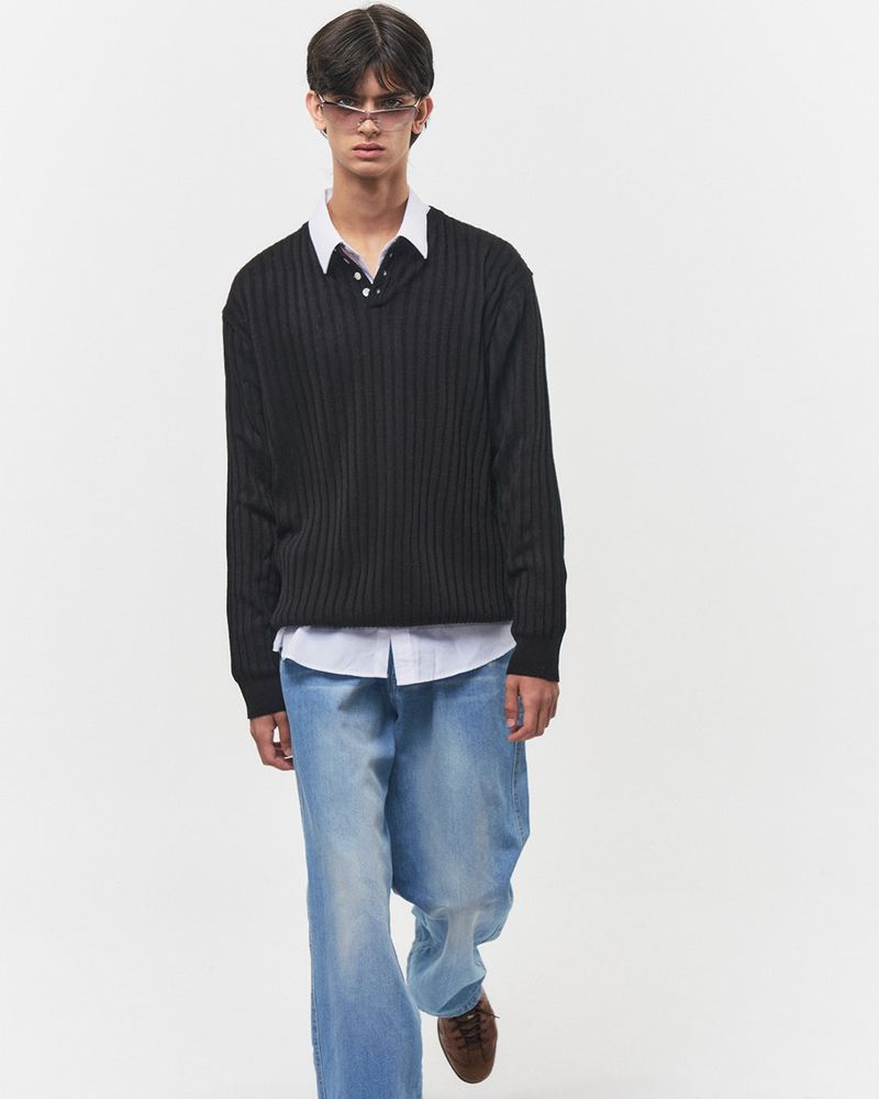 Bluesf merino wool henry neck knitwear - Black