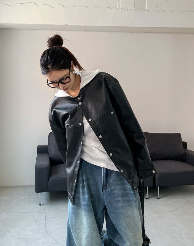 Margo Snap Pocket Balloon Leather Jacket