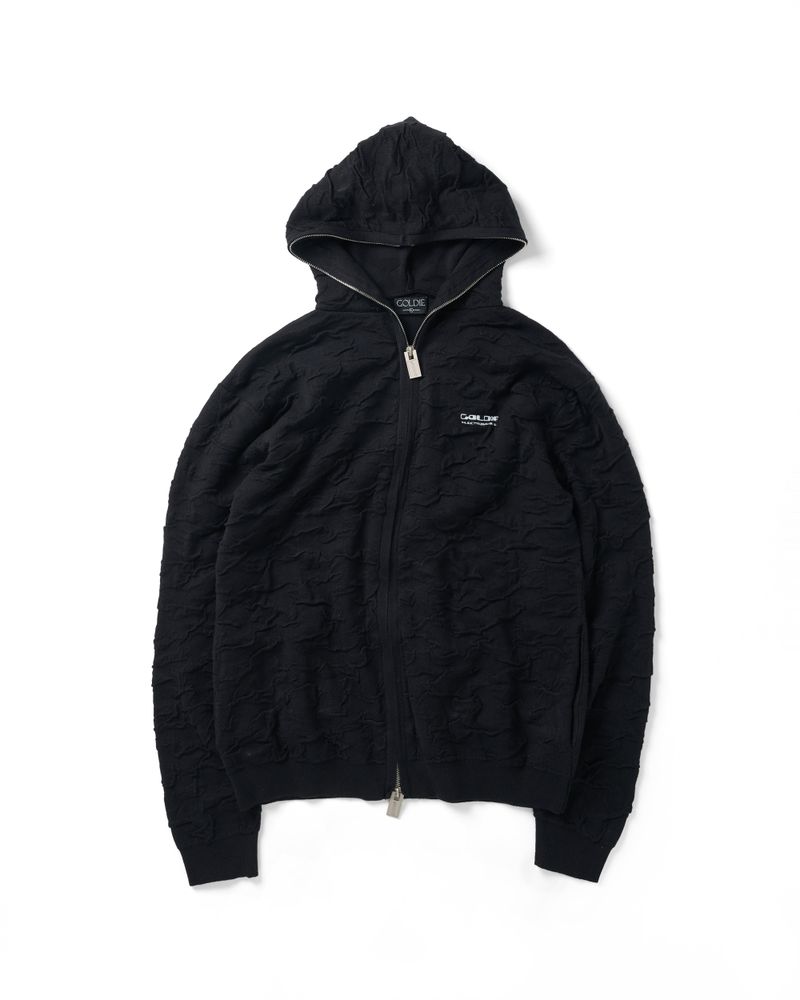 Goldie（ゴルディ）の「WRINKLE KNIT BLACK HOODIE（Tops）」