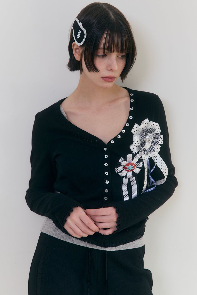Roseanne(ロザンヌ)の「Sweet Dreams Button Cardigan (Black)(Tops)」