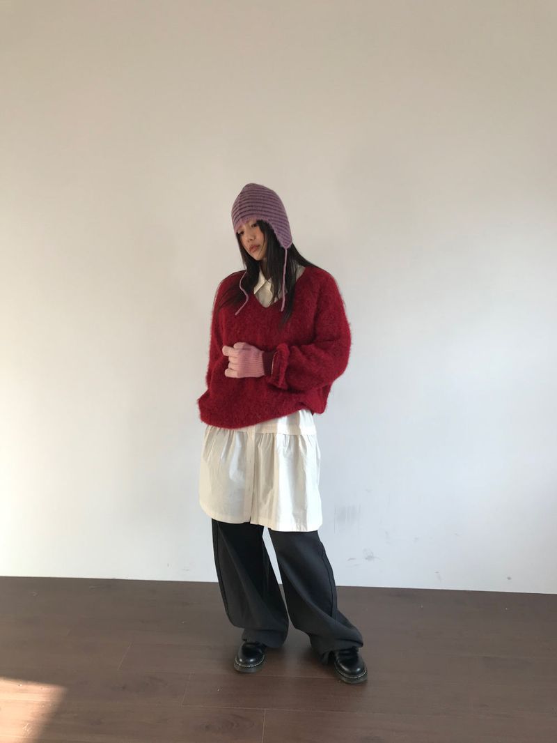 [MD Pick]Wool-Touch Brush V-Neck Knit (4 Colors)