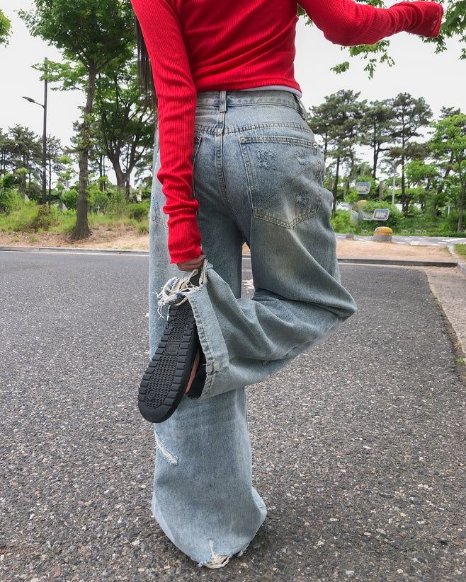Becky Rough Damaged Denim Pants