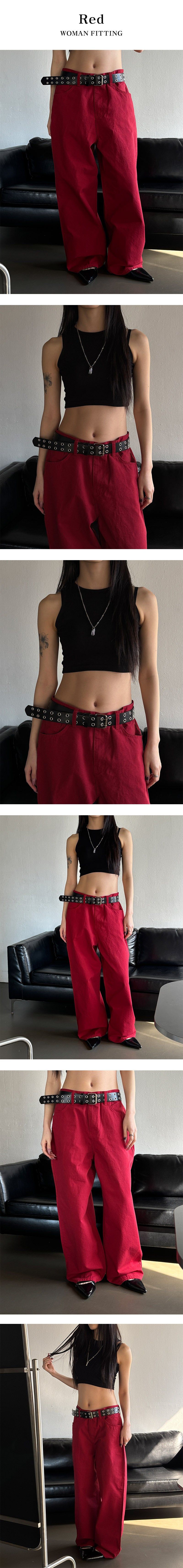 [Unisex] Red cotton wide pants
