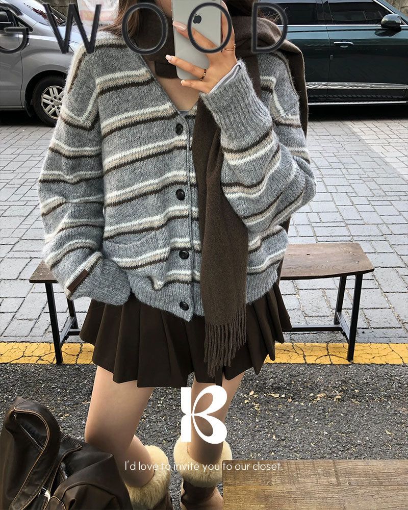 [ORIGINAL] Sand Stripe Oversized Wool Cardigan