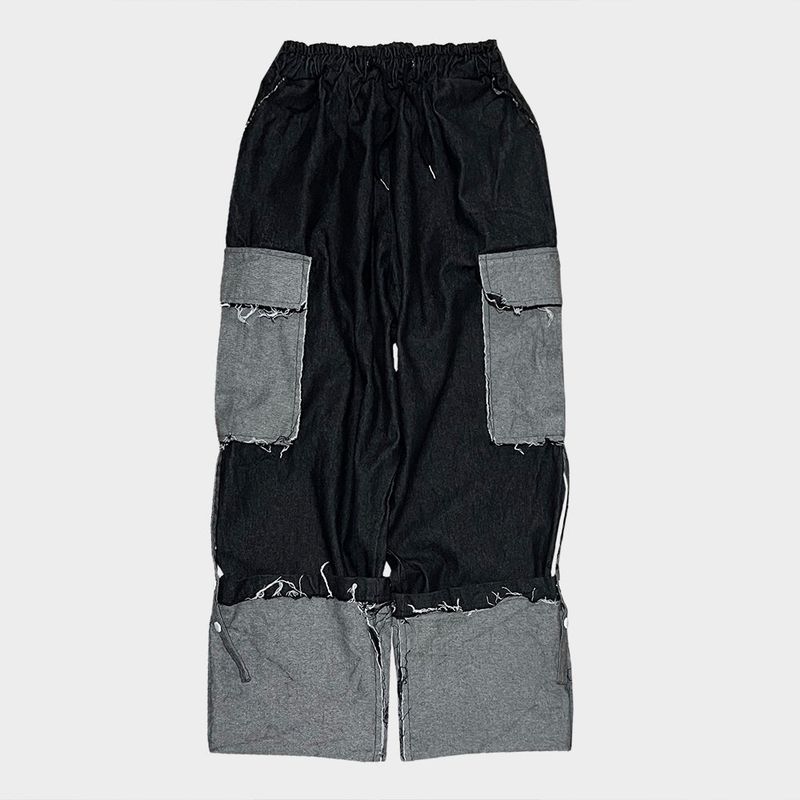 grunge roll-up denim pants_black