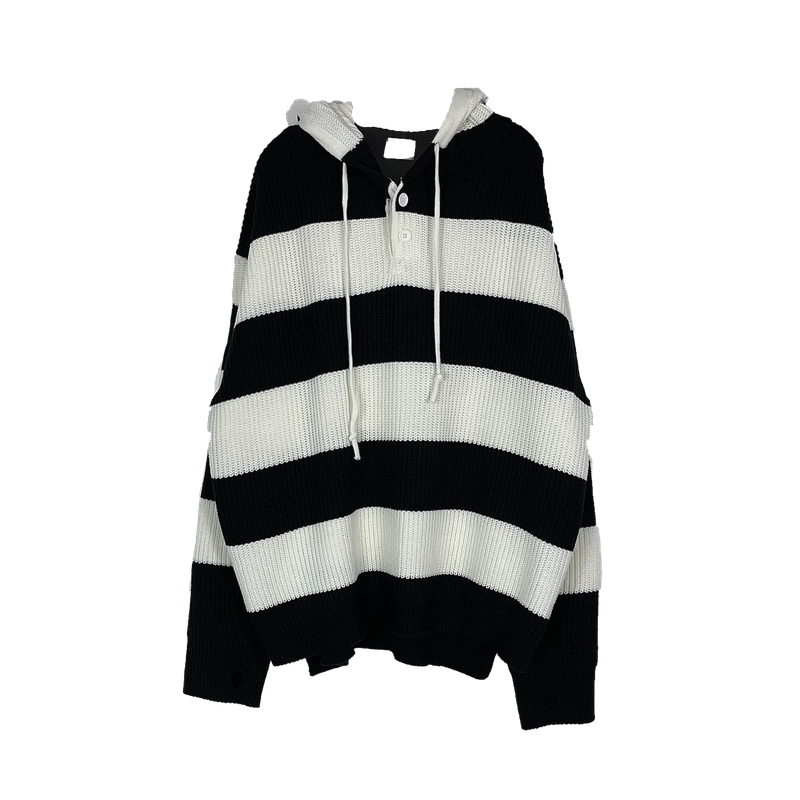 Stripe Warmer Hood-Knitwear