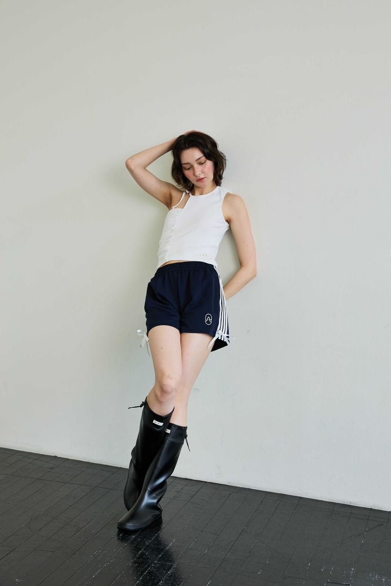RIBBON JERSEY TRACK MICRO SHORTS / NAVY