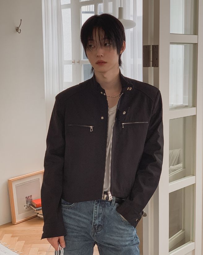 Marron stand-collar cropped jacket