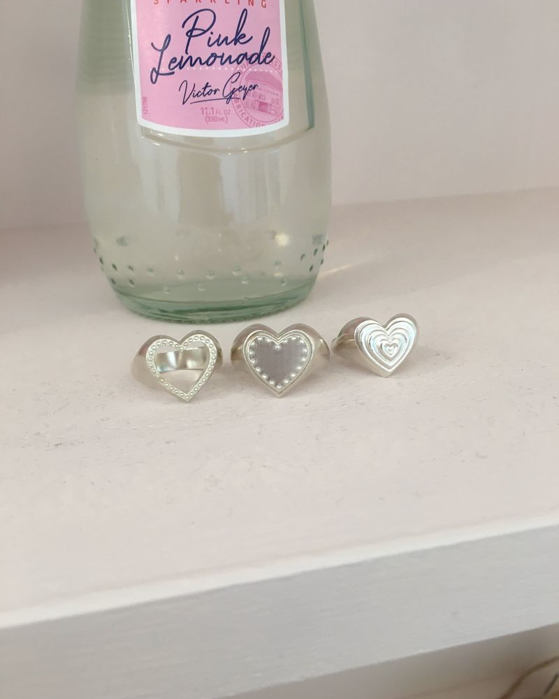 [925SILVER] COOKIE FRAME HEART STUD RING
