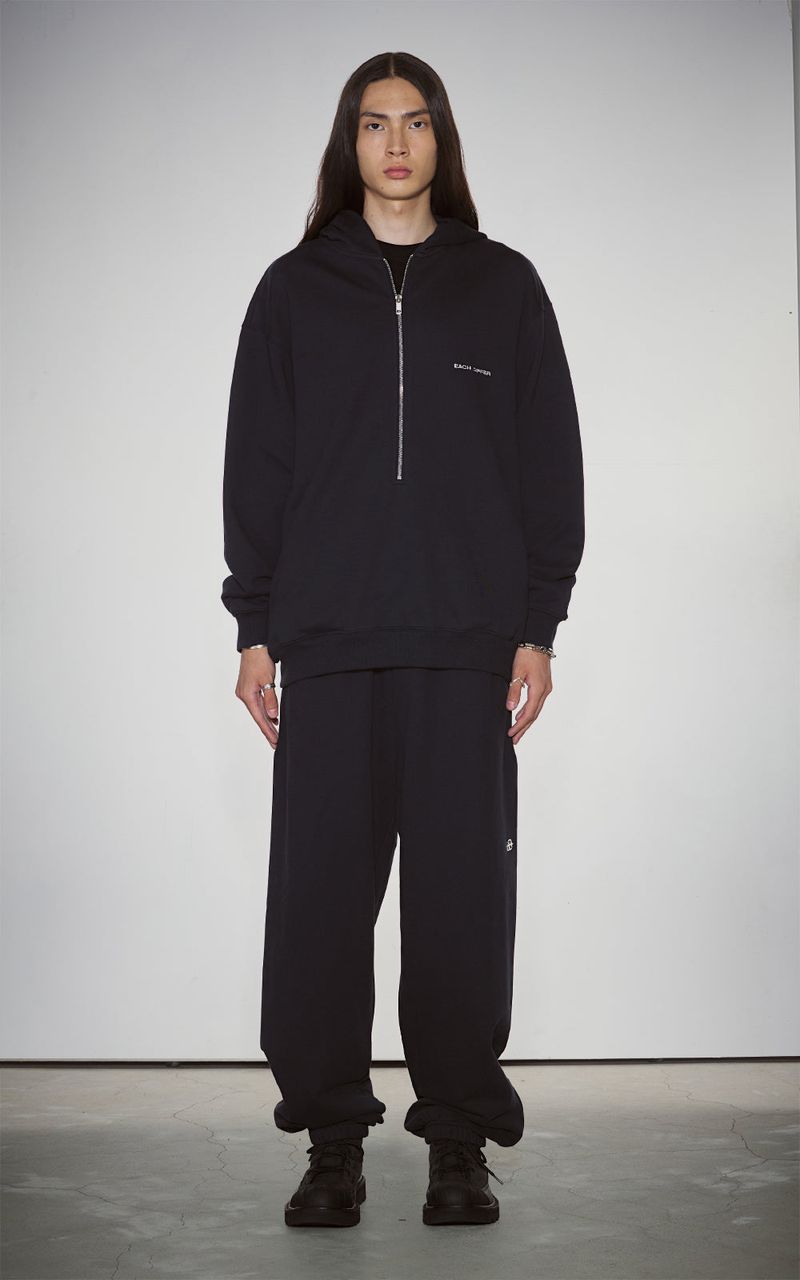 HAIF-ZIP HOODIE (LONG)_NAVY