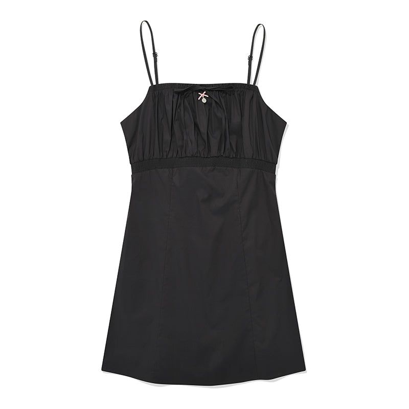 チェリーシャーリングノースリーブミニドレス / CHERRY SHIRRING SLEEVELESS MINI DRESS [CHARCOAL]