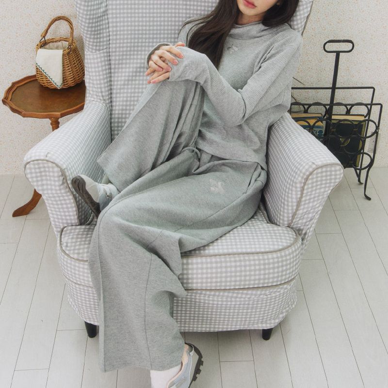 Cotton Blend Wide Track Pants [Grey]