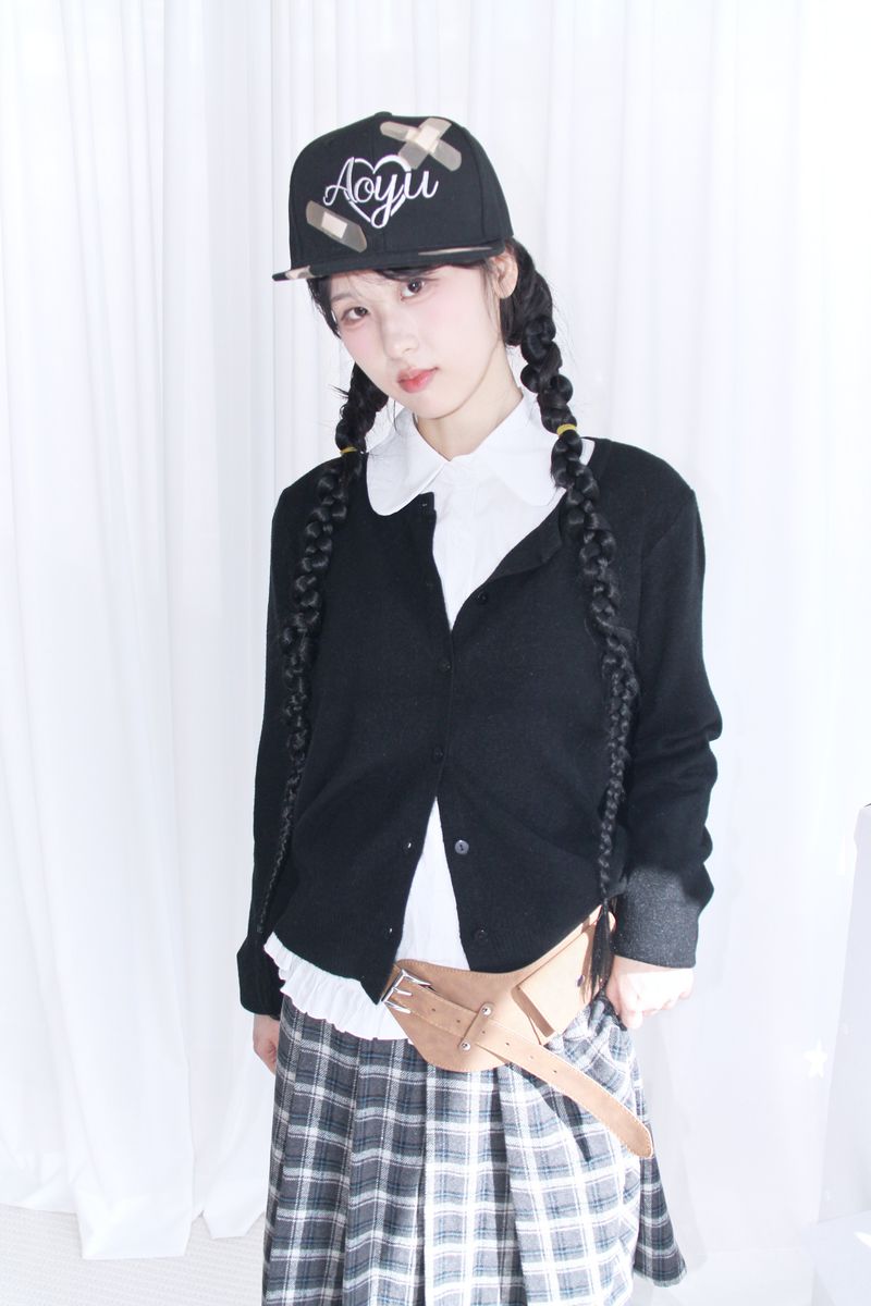 wool banding checkered midi skirt