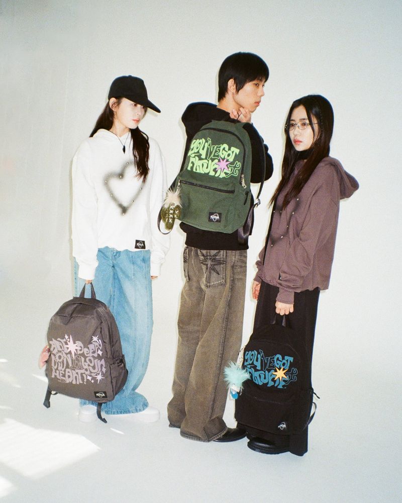 Printed Twill Pocket Backpack (Black)