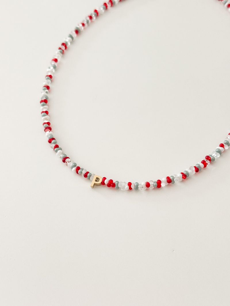 Coral Blue Beads Initials Necklace