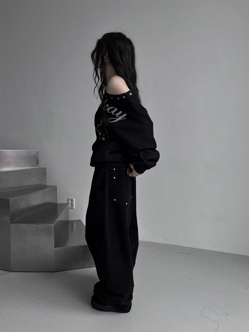 back rivet winter wide pants