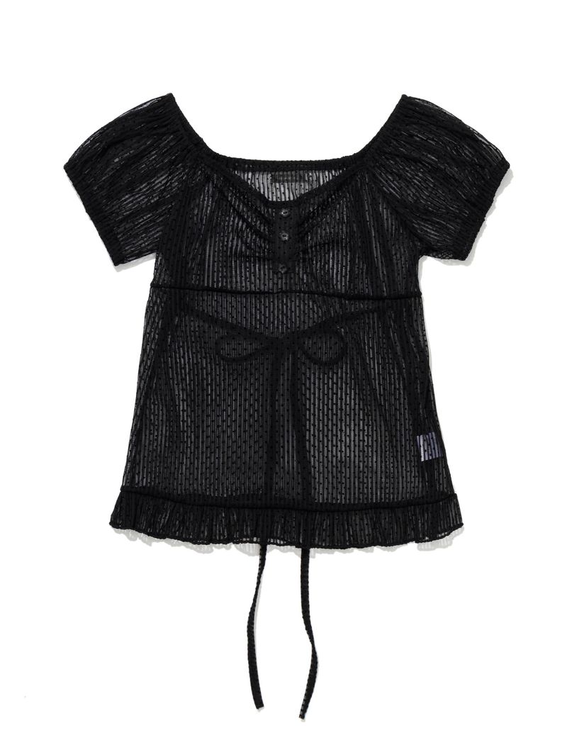 DOT SHIRRING BLOUSE(BLACK)
