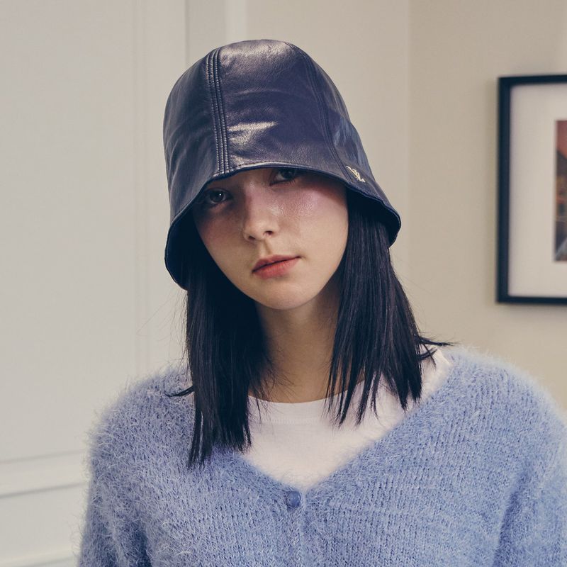 VZ Stud Vegan Leather Tulip Hat / Navy