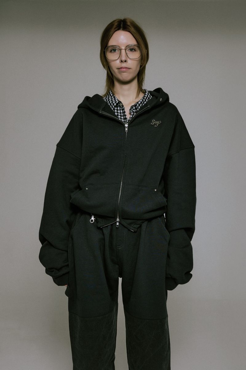 Silver Logo Docking Crop Hood Zip-Up Charcoal