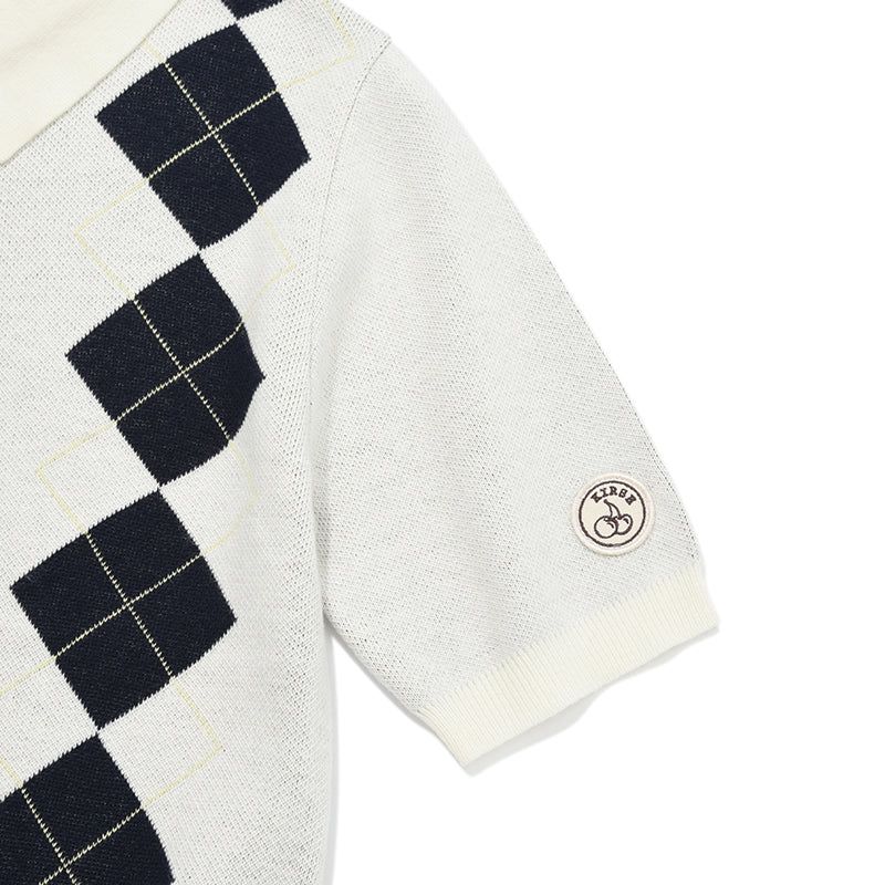 ARGYLE PATTERN SHORT SLEEVE KNIT [IVORY]
